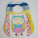 Babies Bib, Patchwork bib, Owl bib, quilted, Reversible bib, gift for baby 