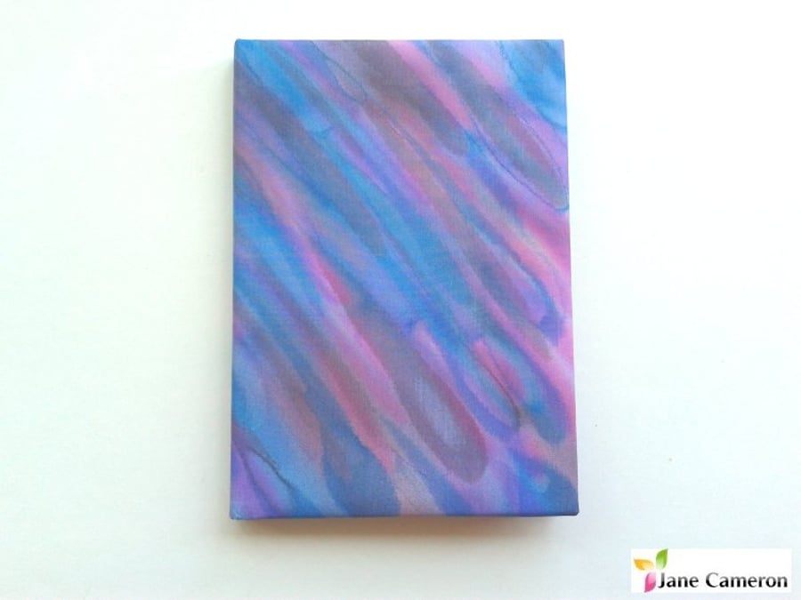 A6 hardback notebook journal lined - hand painted silk - blue pink purple 406