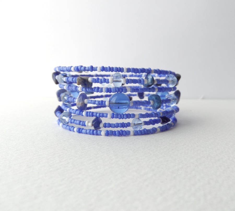 Large Lapis Sodalite Blue and White Bangle, ajustable