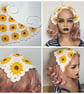 Handmade 100% Cotton Sunflower Crochet Bandana - Boho Granny Square Hair Scarf