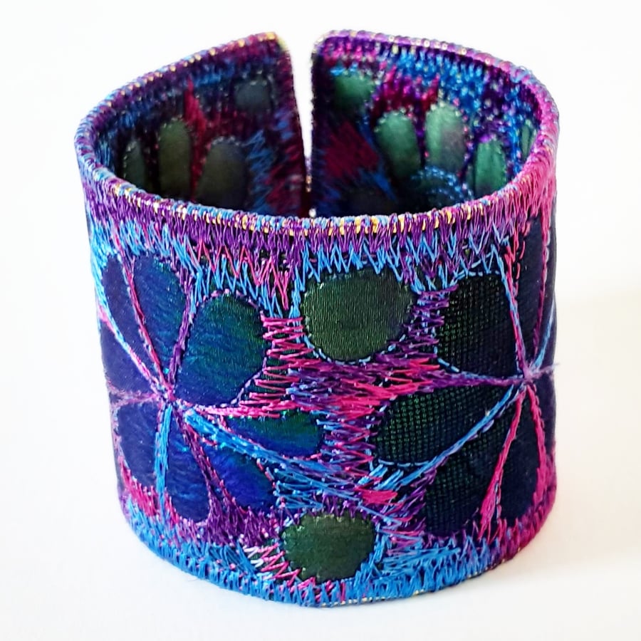 Textile Cuff with Free Machine Embroidery Hand dyed