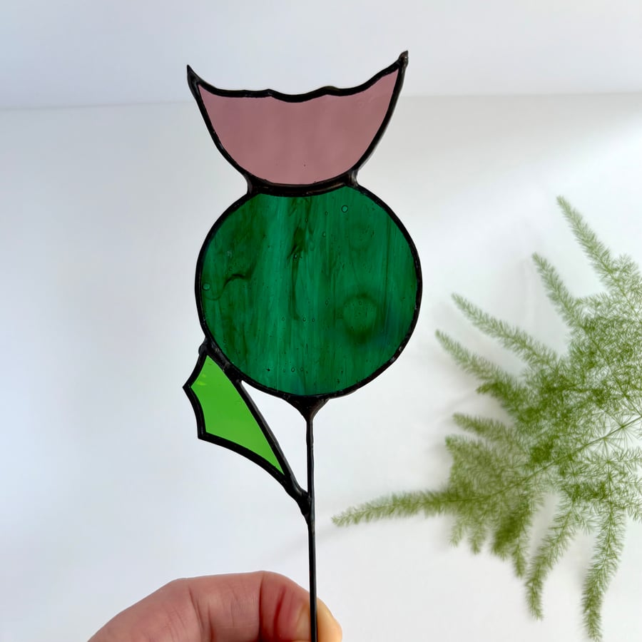 Stained glass Scottish thistle stem decoration, Everlasting wildflower gift