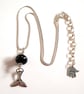 Black Lampwork Glass Necklace - Silver Whale or Mermaid Tail Pendant - Image 3