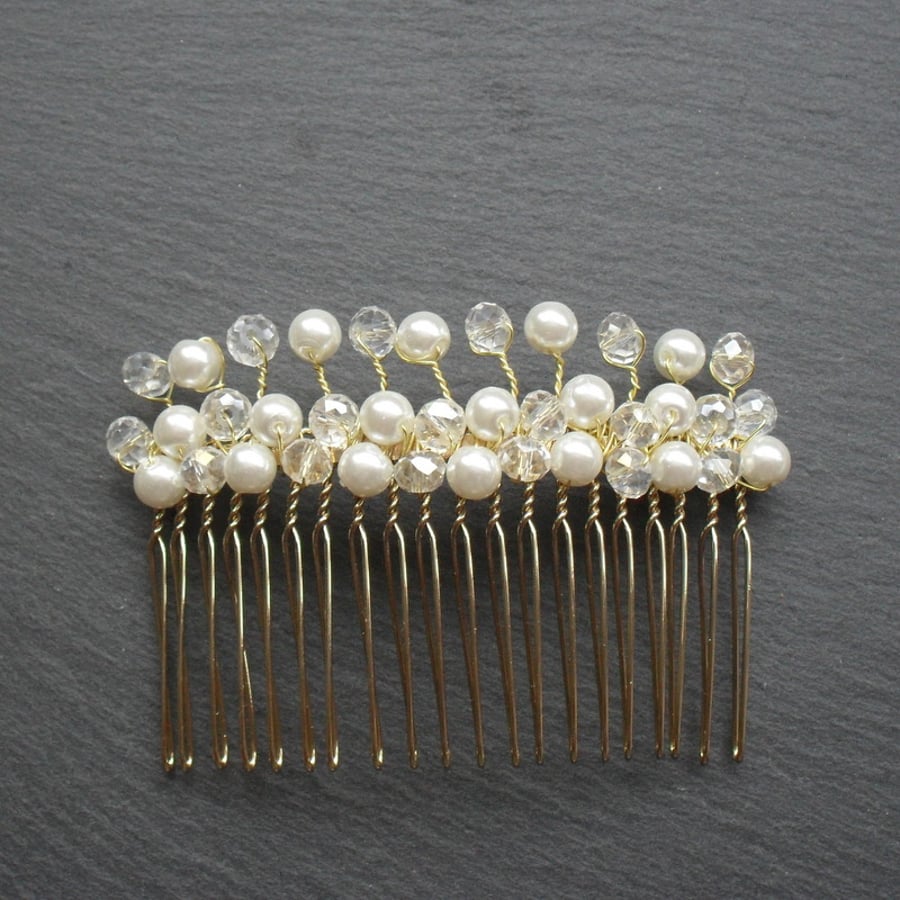 SALE Glass Pearl and crystal Hair Comb