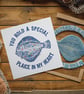 You hold a special plaice in my heart - original linocut print - 10x10"