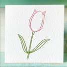 Hand Stitched Tulip Card. Blank Card. Flower Card. Tulip Card. Embroidered Card.