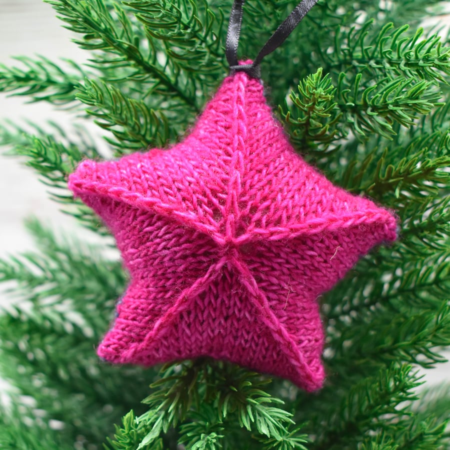 Hand knitted star - Christmas Decorations - Pink and Grey