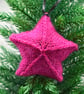 Hand knitted star - Christmas Decorations - Pink and Grey - Image 1