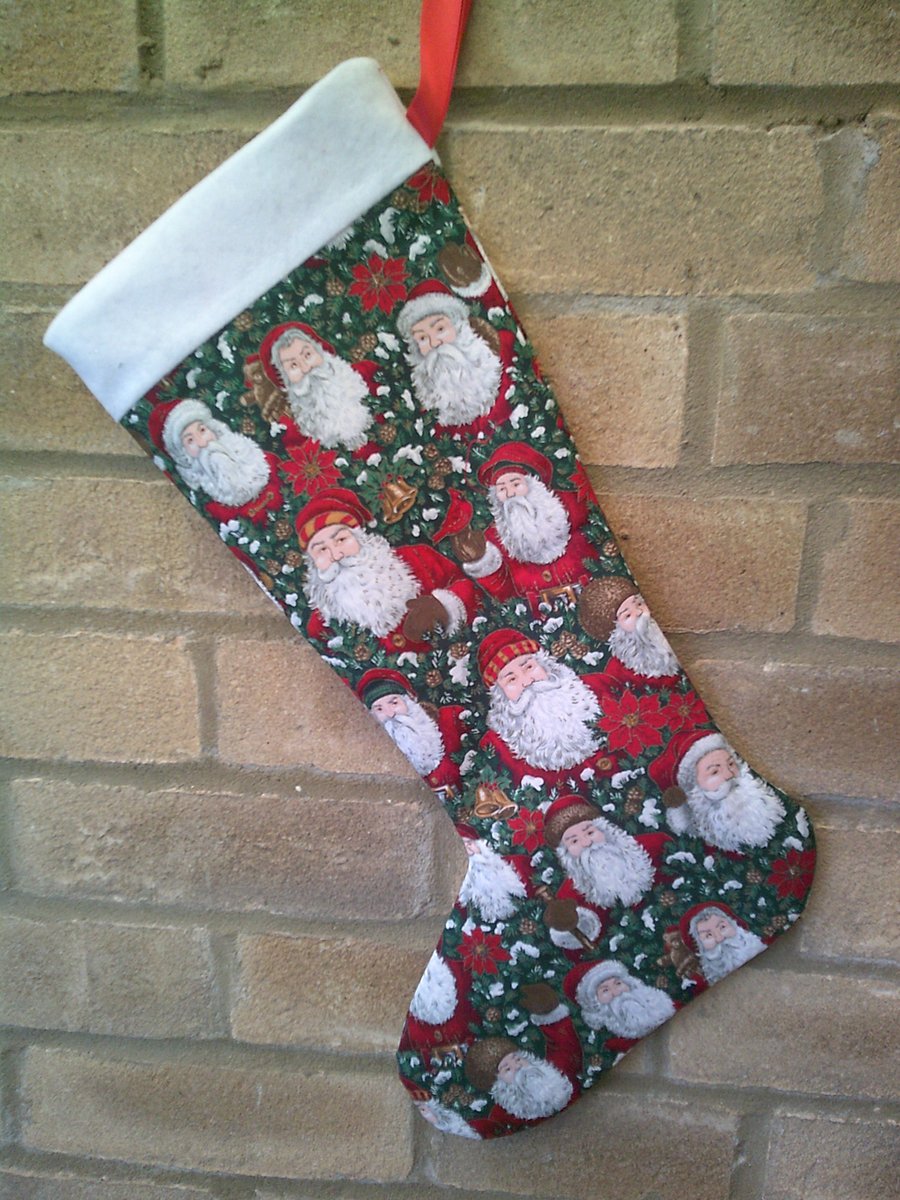 Vintage Style Santa's in Red Christmas Stocking