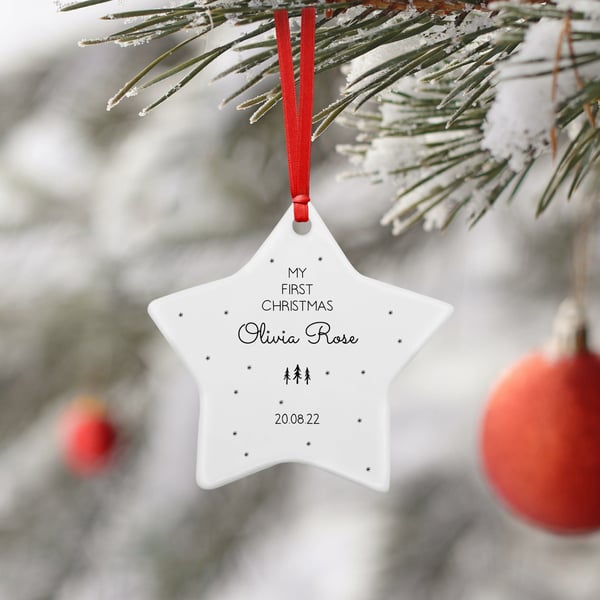 Personalised Baby First Christmas Ceramic Star Christmas Decoration Ornament