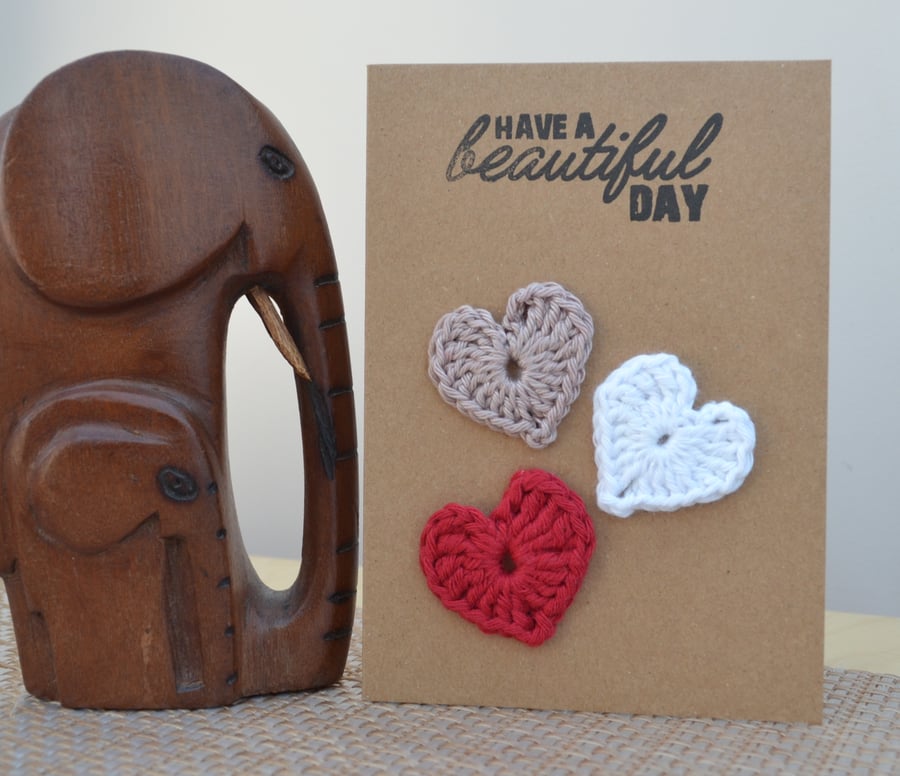 Greeting card with crochet hearts - No. 15