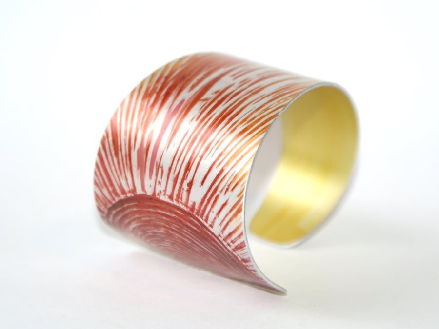 SALE Hand printed sunburst cuff - red and orange