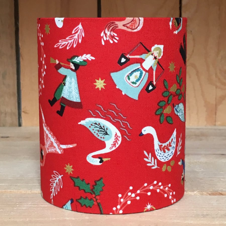 Handmade Twelve days of Christmas fabric Little Lantern with fairy lights