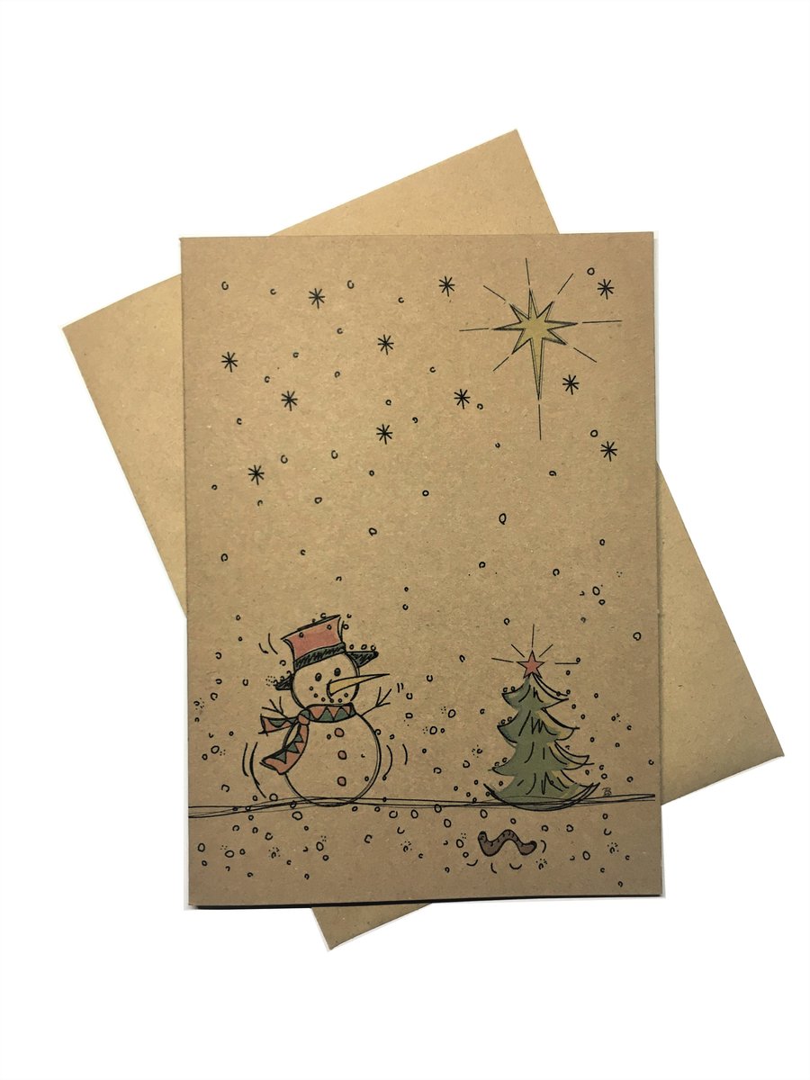 Hand Drawn Style Snowman Christmas Card
