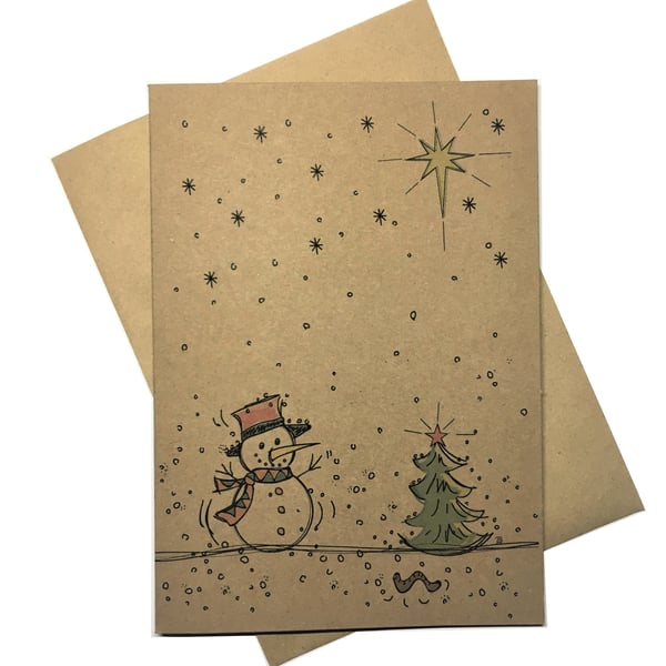 Hand Drawn Style Snowman Christmas Card