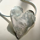 Big and bold battered Sterling Silver heart pendant
