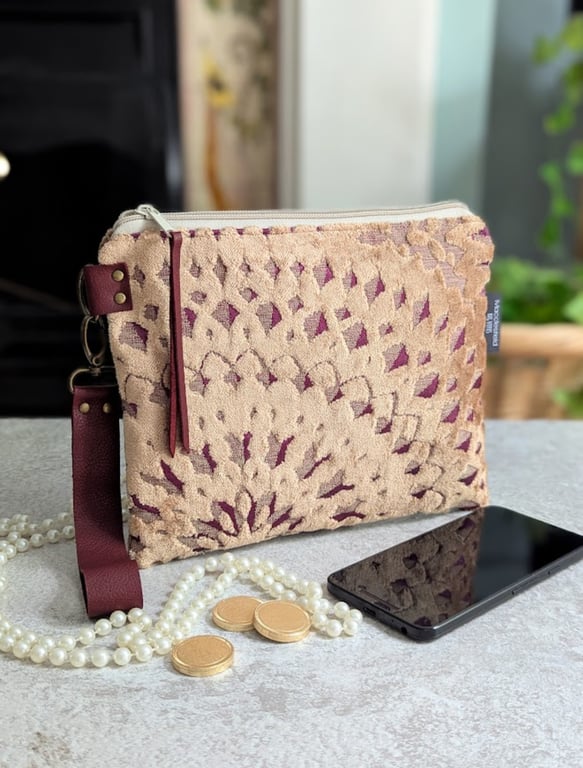 Clutch Pouch Bag - Chenille Large Pouch Bag with Detachable Leather Strap