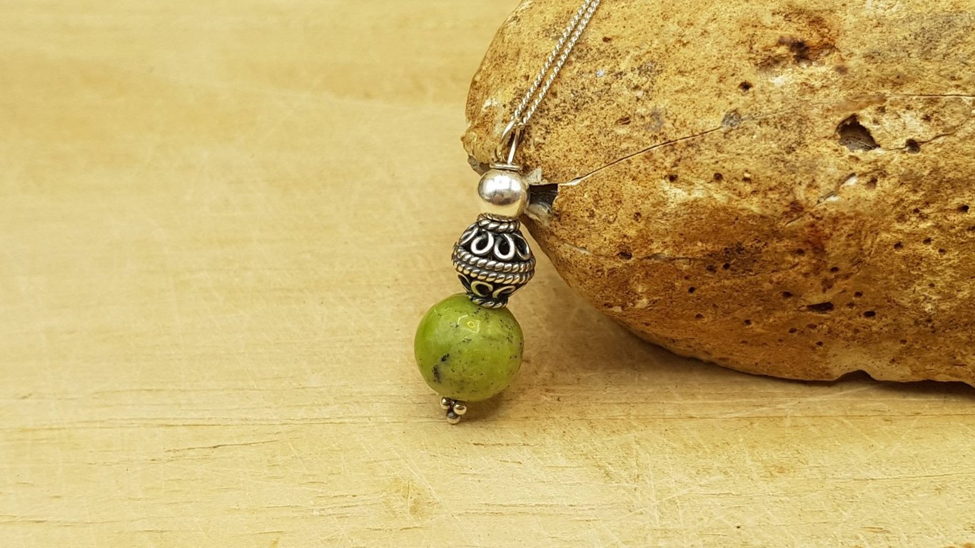 Green Chrysoprase pendant necklace. May birthstone.