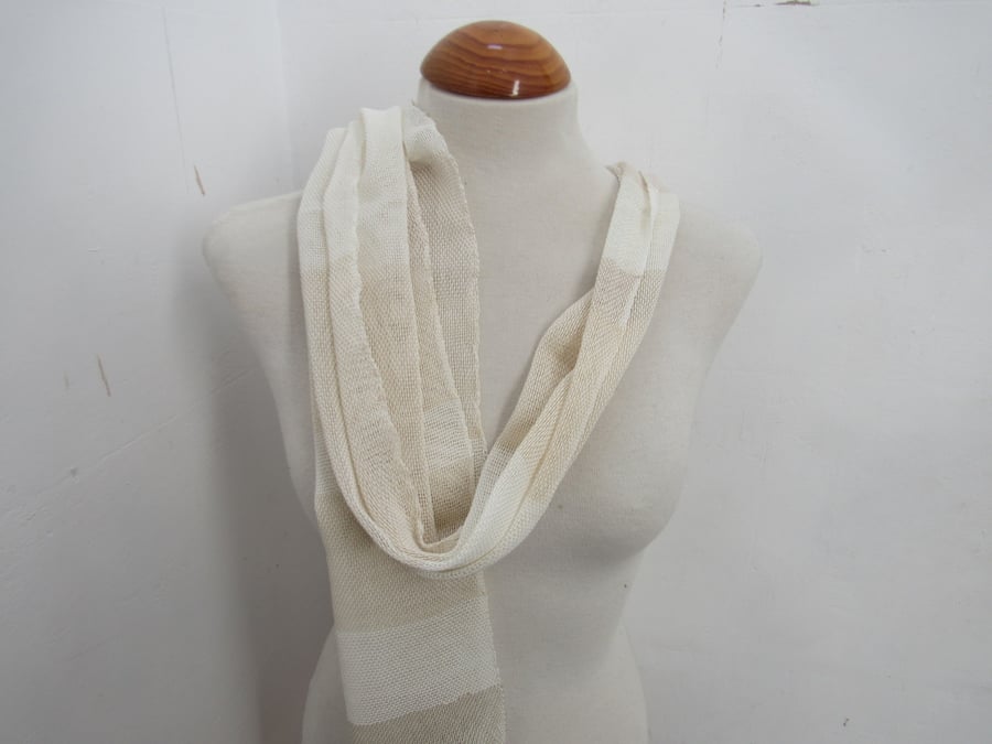Cream and Fawn Handwoven Cotton Scarf