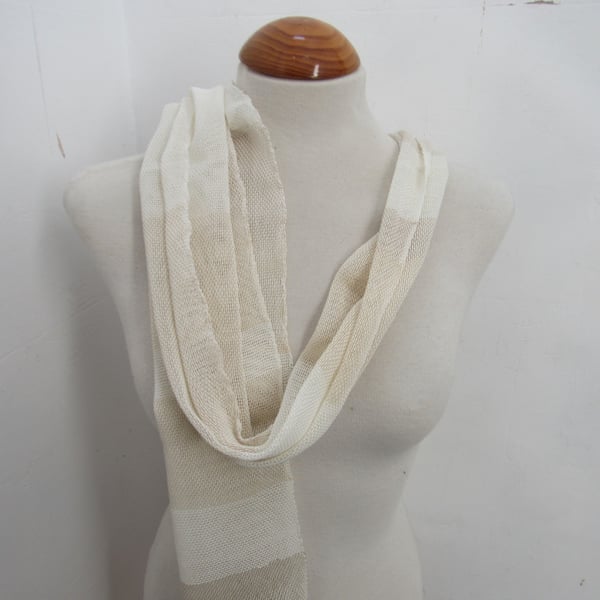 Cream and Fawn Handwoven Cotton Scarf