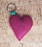 Heart, Dark Rose Pink with LOVE in White felt & White Flower Felt Keyring - Image 2