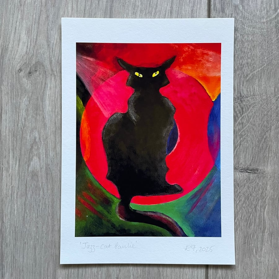Jazz-Cat Paulie print A5 (A4 size also available)