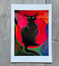 Art Print - Jazz Cat - Black Cat - Cat Lover Gift - Colourful Wall Art - Image 1