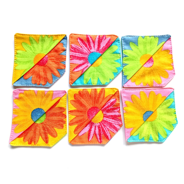 Colourful Daisy print, 6 book marks, Set E, Floral Fabric Bookmarks