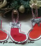 Set of 3 Red Felt Mini Stocking Christmas Tree Decoration with silver trim - Image 1