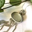Handcrafted Silver Jellyfish Pendant, Seaham Sea Glass necklace with tassles 