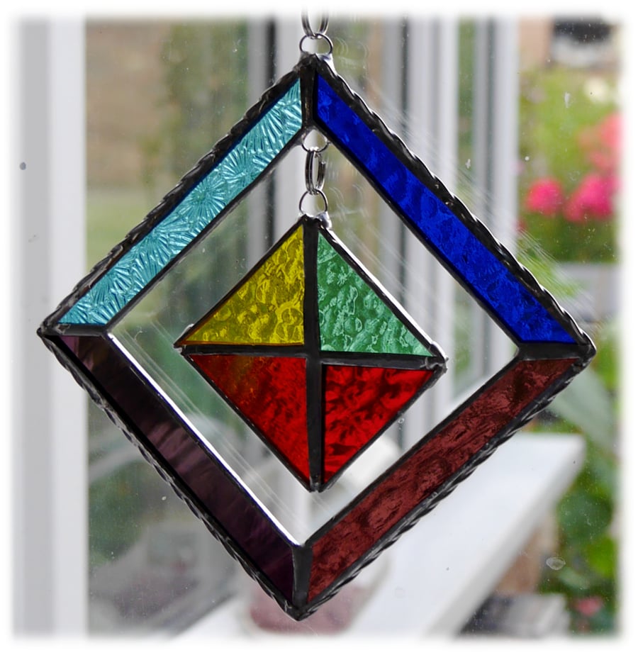 RESERVED Rainbow Mobile Suncatcher Stained Glass Suncatcher Square 001
