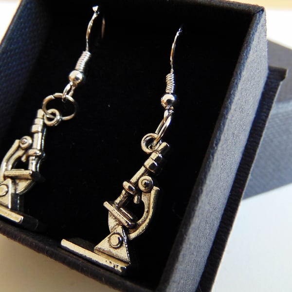 Novelty Microscope Drop Earrings On Sterling Silver Ear Hooks