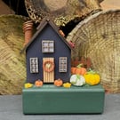 Handmade Clay Pumpkin Patch Wooden Scandinavian Cottage House Ornament