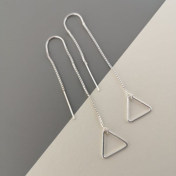 Sterling silver triangle threader earrings, silver thread earrings