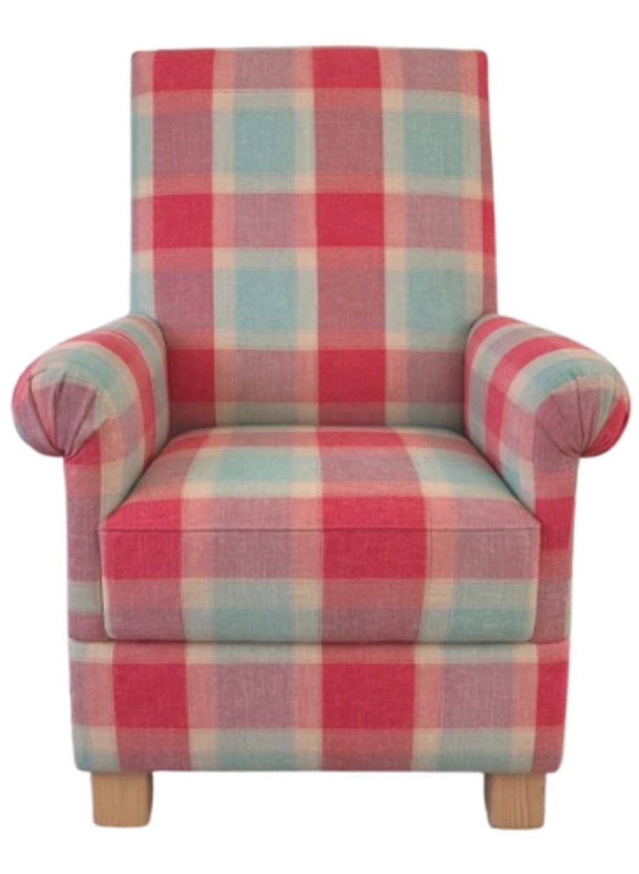 Laura Ashley Penrith Check Fabric Adult Chair Blue Red Accent Armchair Tartan