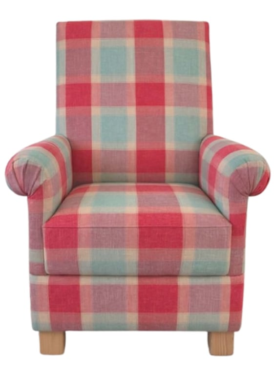 Laura Ashley Penrith Check Fabric Adult Chair Blue Red Accent Armchair Tartan