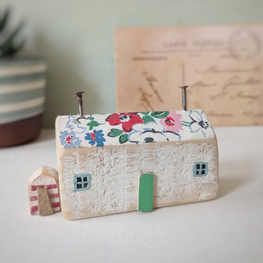 Little Handmade Wooden Sea House with Teeny Beach Shed