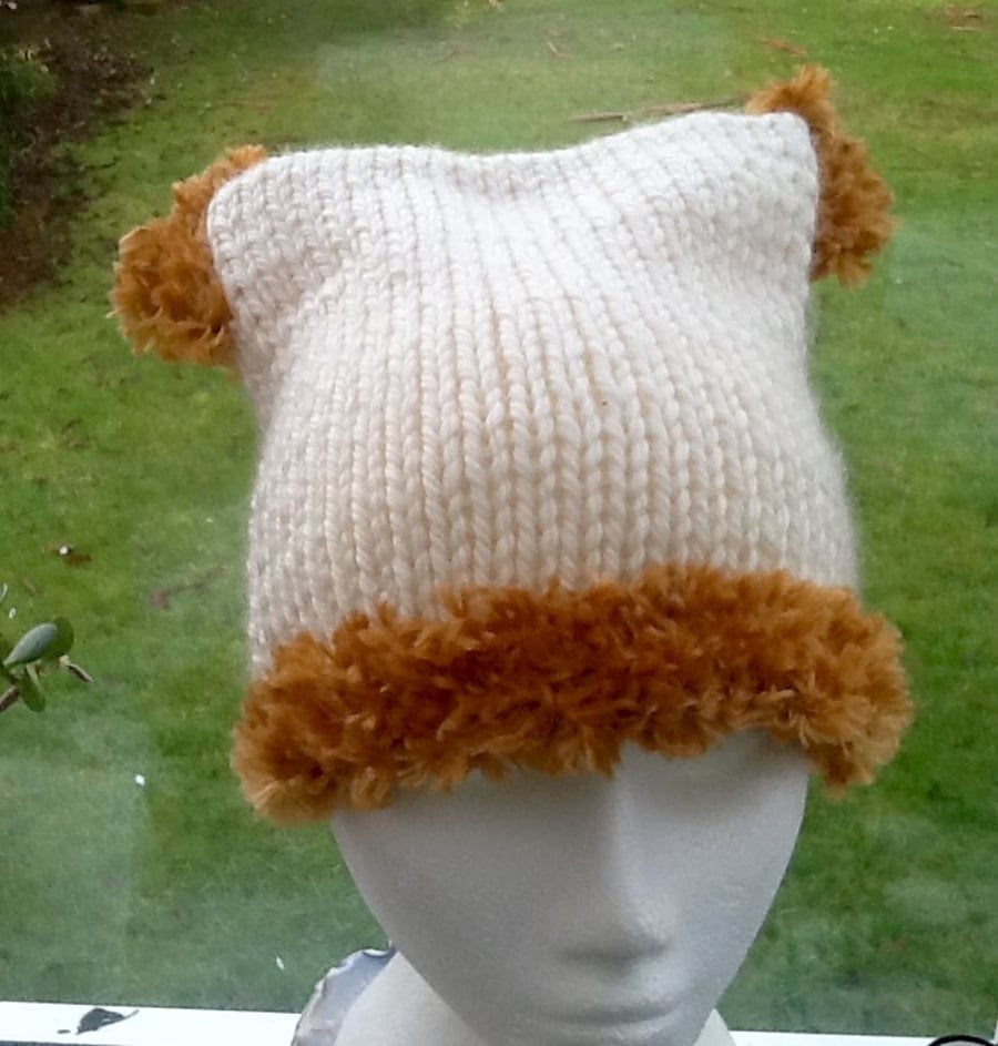 Teddy!  Knitted and Crocheted Beanie Hat for child approx 6 to 10 years!