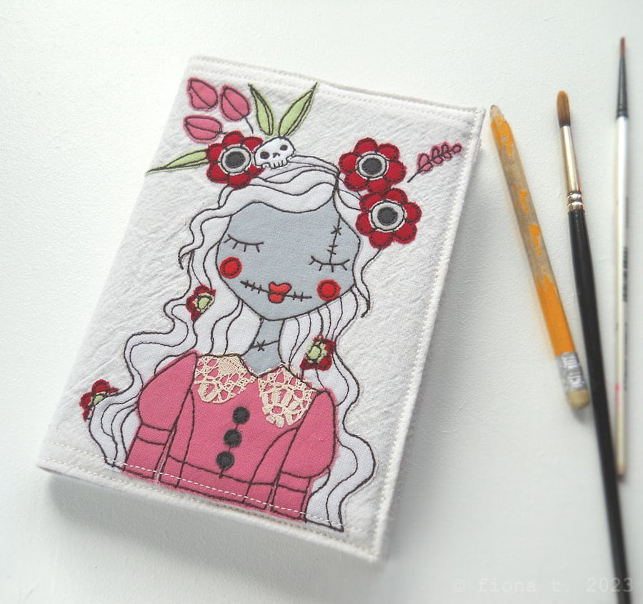 freemotion embroidered floral lady zombie A6 sketchbook pink