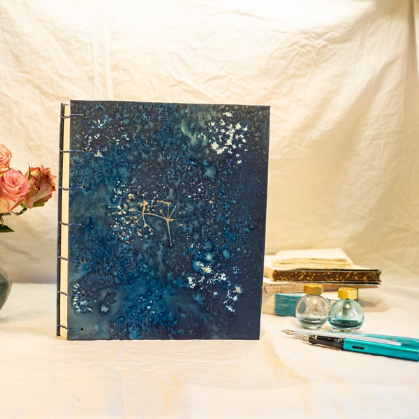 8"x10" Journal, Cyanotype Print with Umbellifers Like Little Trees (Folksy149)
