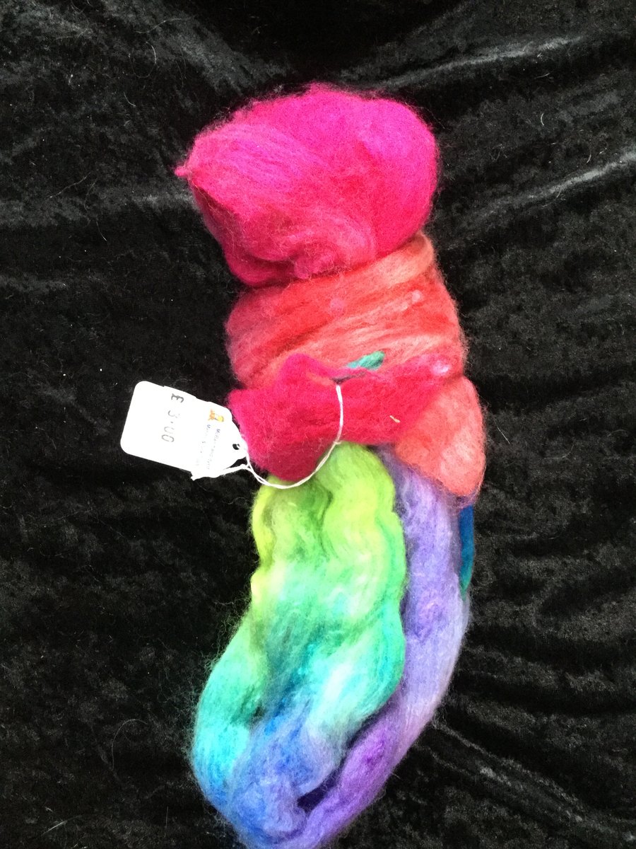 Mobair Hand Dyed Random Merino Wool & Silk Tops Rainbow