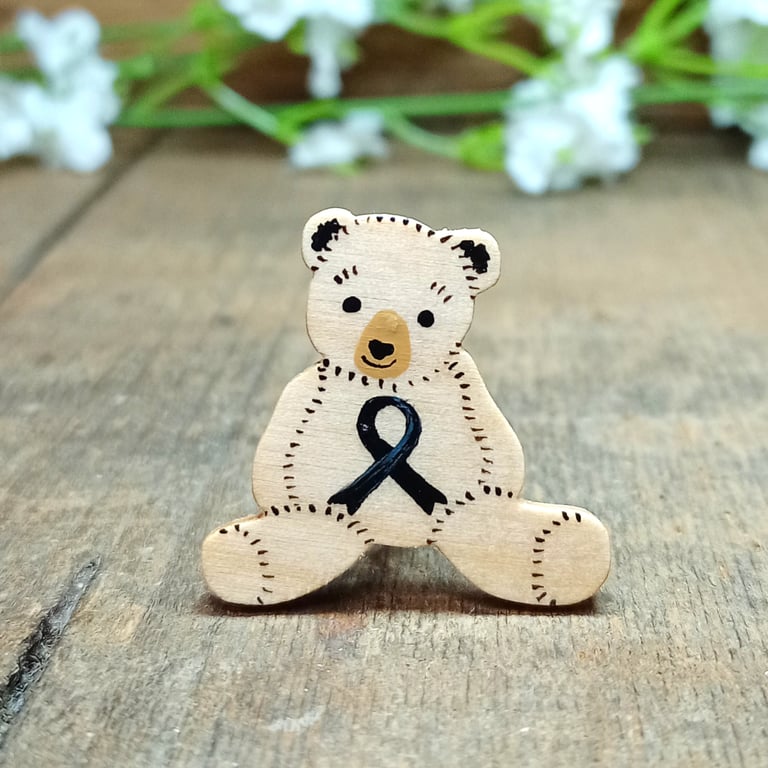 Skin Cancer Awareness Brooch, Handmade Teddy Bear Support Badge Pin