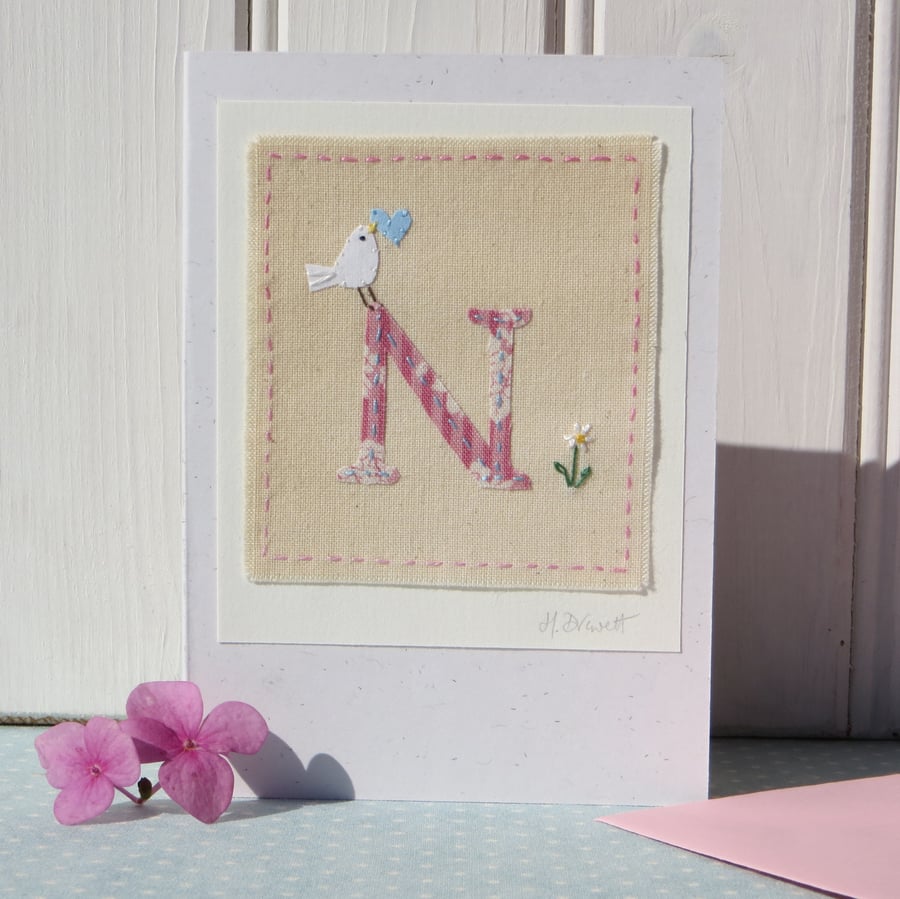 Sweet little hand-stitched letter N - new baby, Christening or birthday