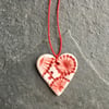 Scandi Mini Folk Heart gift Decoration, red, white The Porcelain Menagerie 