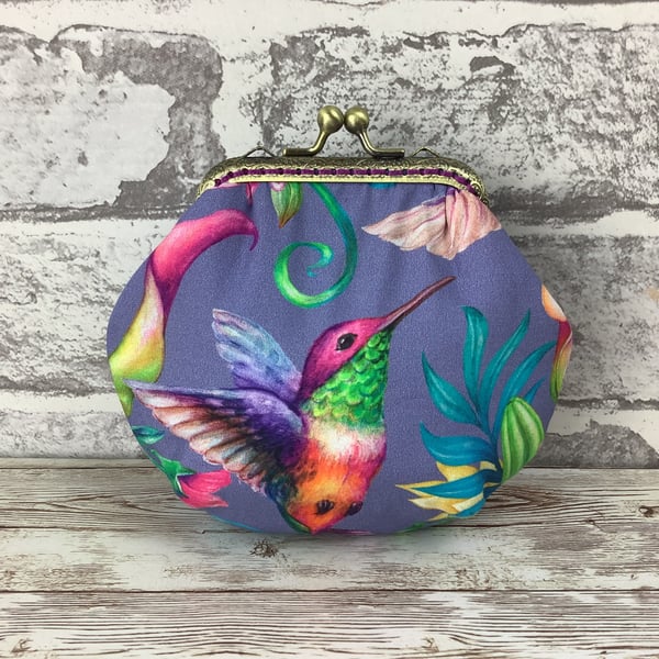 Hummingbirds tropical frame coin purse with kiss clasp