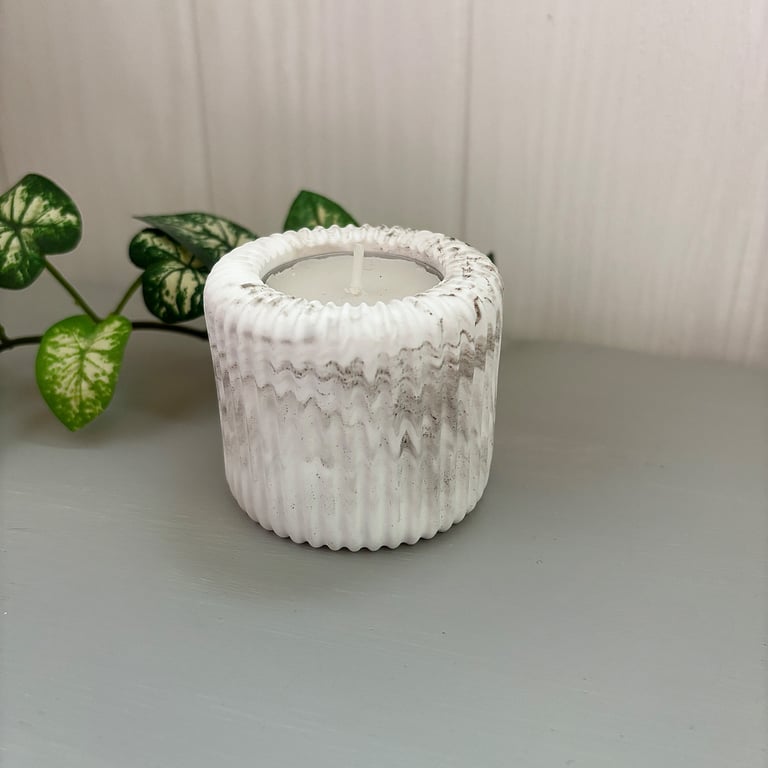 Brown and White Ribbed Tea light  Holder