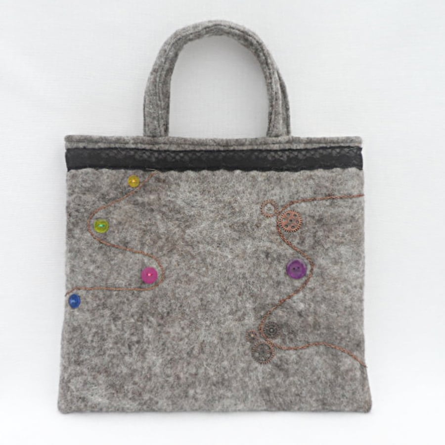 Steampunk inspired felt handbag, tote bag - REDUCED