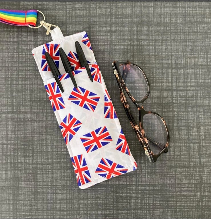 Union Jack Fabric Double Sided Glasses and Pen Holder for Lanyards.