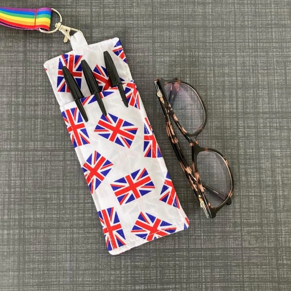 Union Jack Fabric Double Sided Glasses and Pen Holder for Lanyards.