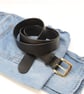 1.5" wide black leather belt; solid brass buckle - Image 1